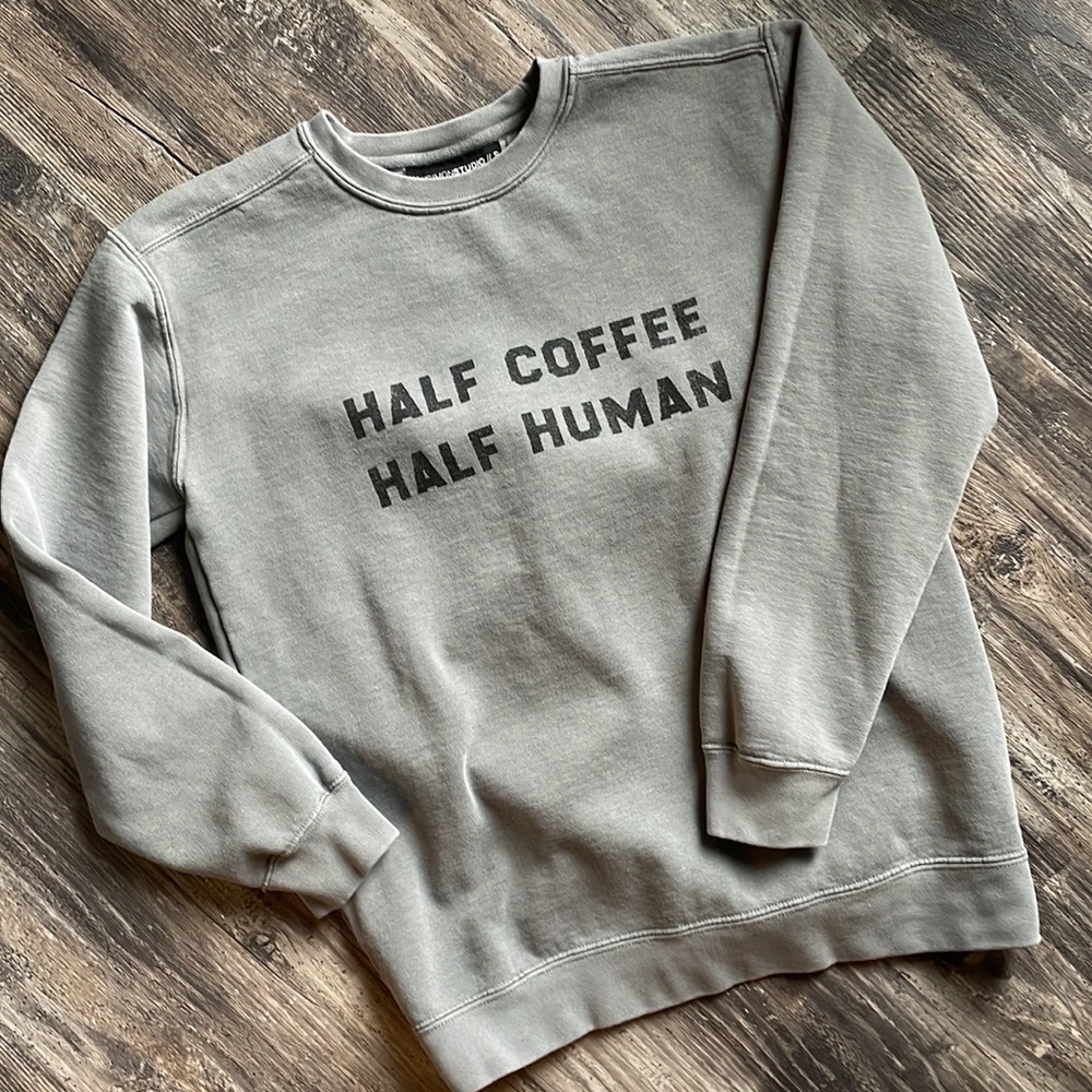 LULUSIMONSTUDIO | Half Coffee Half Human Gray Crewneck Sweatshirt